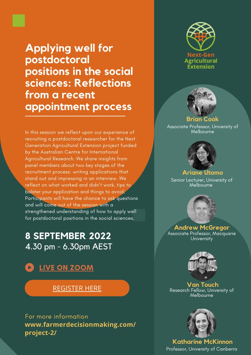 Calling all PhD Candidates or recently completed PhDs. Thinking about your next career step? Our research team will be presenting on applying well for postdoctoral positions in the social sciences. Join us! <a href="/Macquarie_Uni/">Macquarie University</a> <a href="/ACIARAustralia/">ACIAR</a>