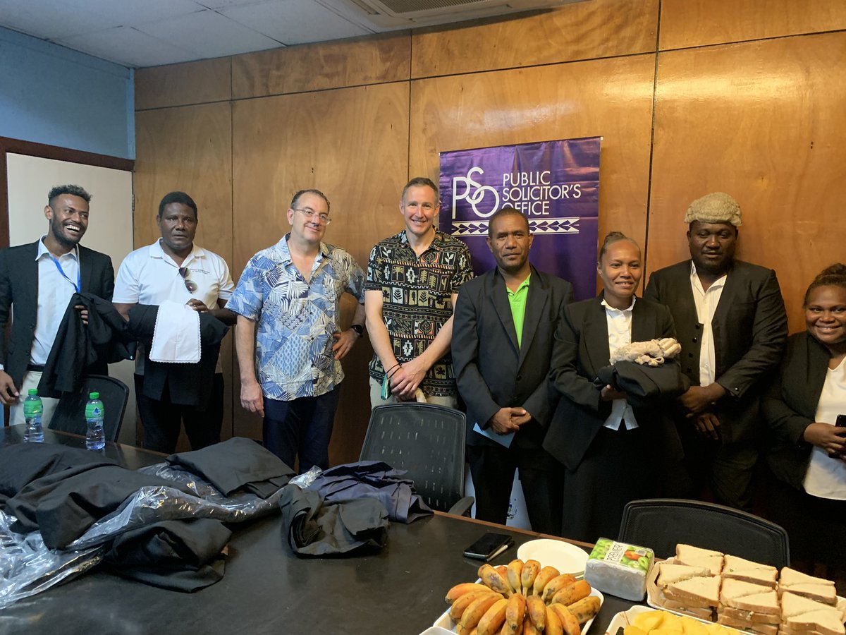 PSO_Solomons's tweet photo. Proper courtroom attire 👔indicates respect for the Courts and legal system. 

Yesterday, the #PSO received 12 gowns and 3 court wigs from our friends at @VictorianBar and @PLN_AU. 

These will be utilised by PSO lawyers in the provinces during Court circuits. 🙏🏽 https://t.co/YZWtUhv3oe