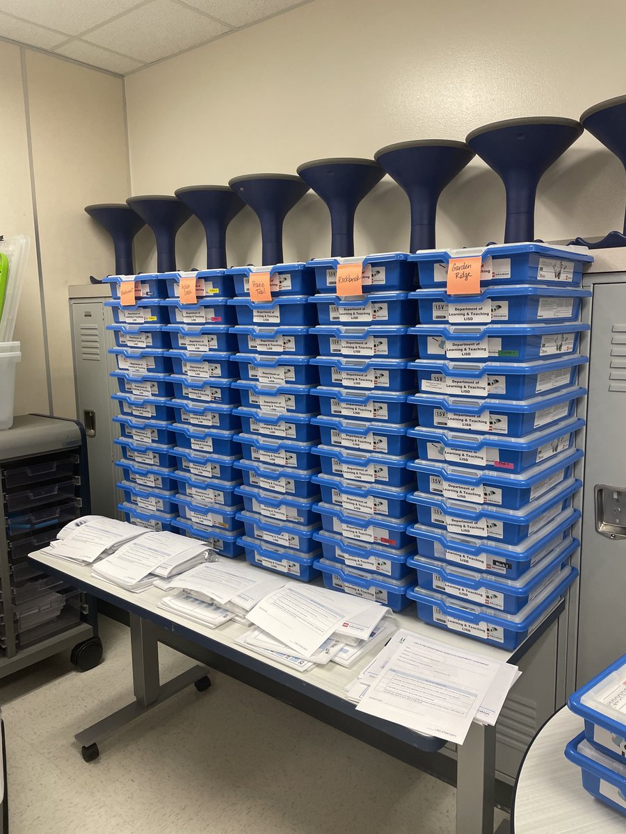 STEMKimLISD's tweet photo. Resource stewardship at its finest! 55 @LEGO_Education WeDo 2.0 kits ready to go out to 5 more @LewisvilleISD elementary schools thanks to the help of @Marcus_HS NHS students - Alex, Anmol, Alyssa, Hanna, &amp; Rishabh Thank you for your hard work this afternoon! #lisdstem #stemkim https://t.co/WY1eZhQ6L1