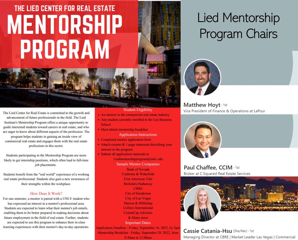 Shawn McCoy (@shawnjamesmccoy) on Twitter photo Happy to announce that The Lied Center for Real Estate’s Mentorship Program is live! Application available here: liedcenter.unlv.edu/wp-content/upl… <a href="/unlvleebusiness/">Lee Business School</a> <a href="/Lied_Institute/">Lied Institute</a> Happy to announce that The Lied Center for Real Estate’s Mentorship Program is live! Application available here: liedcenter.unlv.edu/wp-content/upl… <a href="/unlvleebusiness/">Lee Business School</a> <a href="/Lied_Institute/">Lied Institute</a>