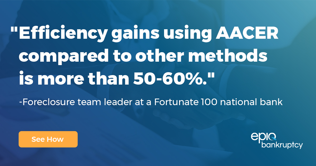 EpiqGlobal's tweet photo. The foreclosure department of a Fortune 100 bank relies on AACER to identify foreclosure loans involving active bankruptcies. See how: https://t.co/2YE2mdeH0n
#bankruptcyintelligence #AACER #foreclosure https://t.co/ZQUXXRQhgl
