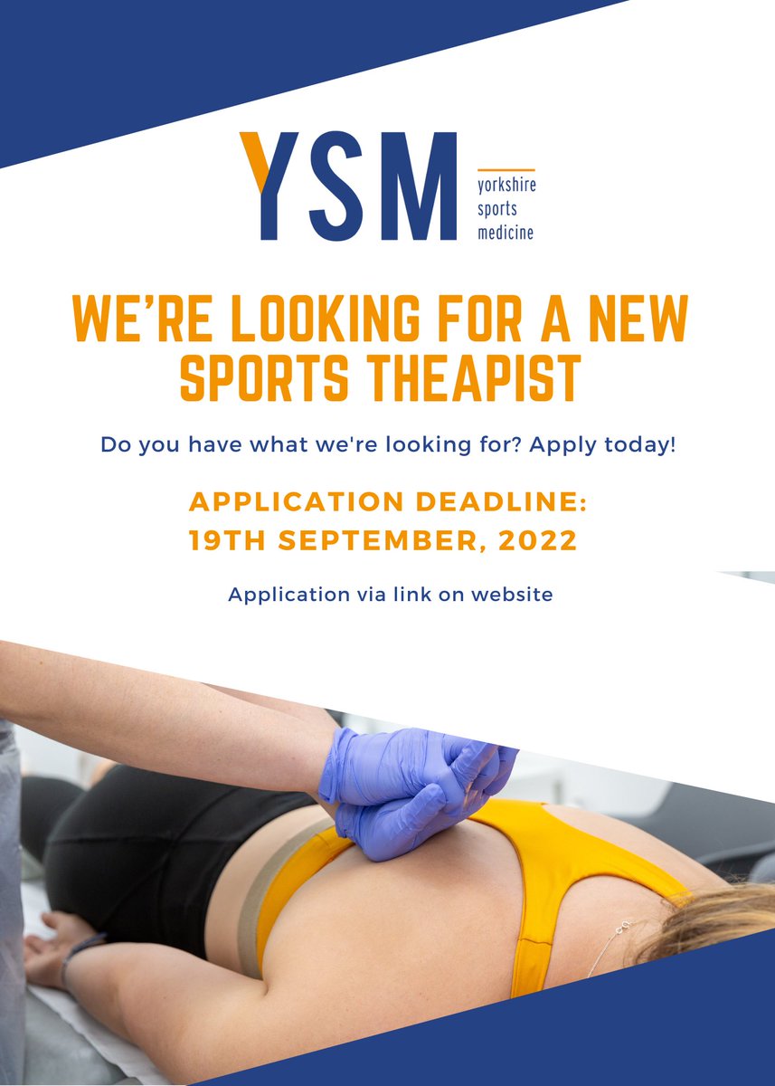 YSMClinic's tweet photo. We are accepting applications for a sports therapist to join our team. 

For more information or to apply follow this link https://t.co/x9qvO871LI https://t.co/i91d9lBOb5