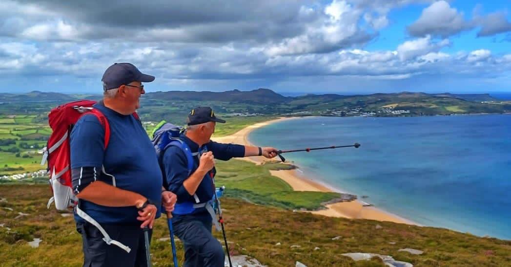 IpaHiking's tweet photo. Danny, John and Brian were out on a recce yesterday checking over the A1 hike at Knockalla Ridge in Donegal, even got to see a Sea Eagle hover above them. #donegal #hiking #ipaireland #ipahikingclub https://t.co/oGD6jHqKUe