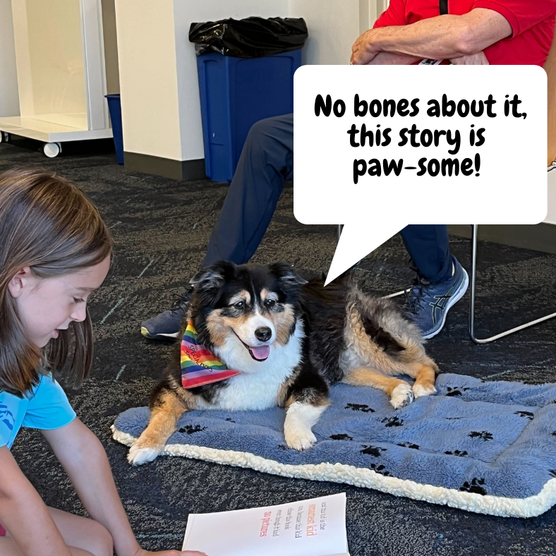 CookLibrary's tweet photo. A round of "a-paws!" for our readers who read to the Rainbow Animal Assisted Therapy dogs for our Paws for Reading program! We had so much fun! 🐾📚

#AspenDriveLibrary #CookParkLibrary #PawsforReading https://t.co/Hf11szNtMt