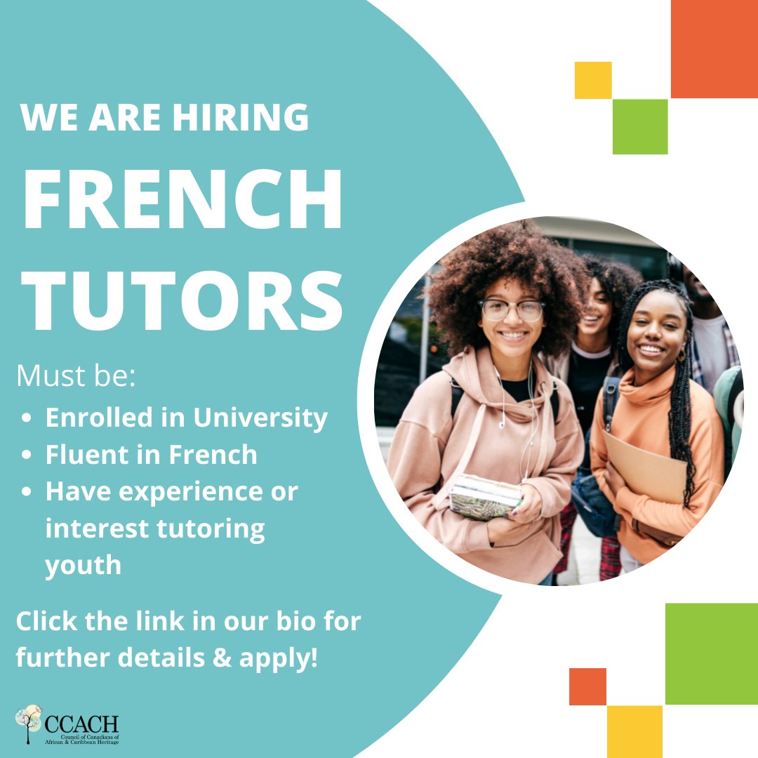 afroquiz's tweet photo. Are you in university? Do you speak French? Are you looking for a part-time job this school year? CCACH would love to hear from you! 

Apply using the link in our bio today 📚

Application deadline: August 31, 2022 https://t.co/gP5SA2ruVr