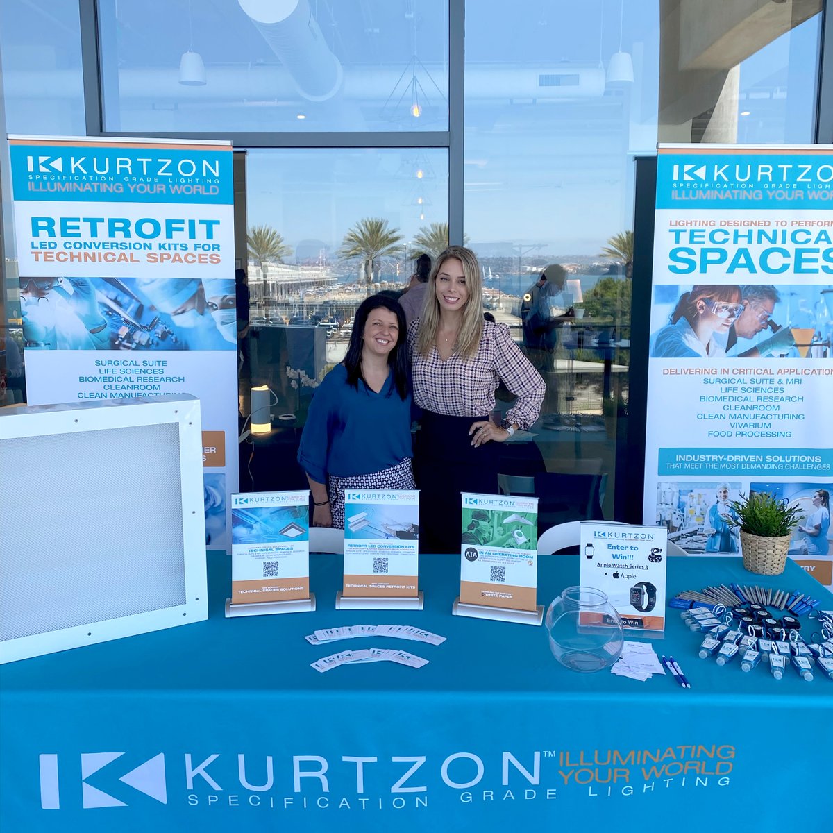 KurtzonLighting's tweet photo. We are pleased to be at @sdlightingassociates Summer Product Showcase today. Representing KURTZON™ are Dana Porter, Director of Operations, and Kerri Funderburk, Senior Sales Engineer, featuring Technical Spaces Lighting and Retrofit. #lighting #cleanroom #manufacturing https://t.co/EFuqR5gNMl