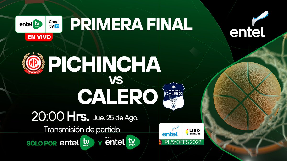 entelbo's tweet photo. ⛹🏻 Vive la primera final de la LIBObásquet 2022 Pichincha vs Calero 🏀.
🗓️ Este jueves 25 de agosto a las 20:00 horas por Entel Tv Smart, Canal 59 y la App Entel Tv Smart.
#EntelBolivia
#EntelTVSmart
#LiboBasquet2022 https://t.co/W8ekRA9TK7