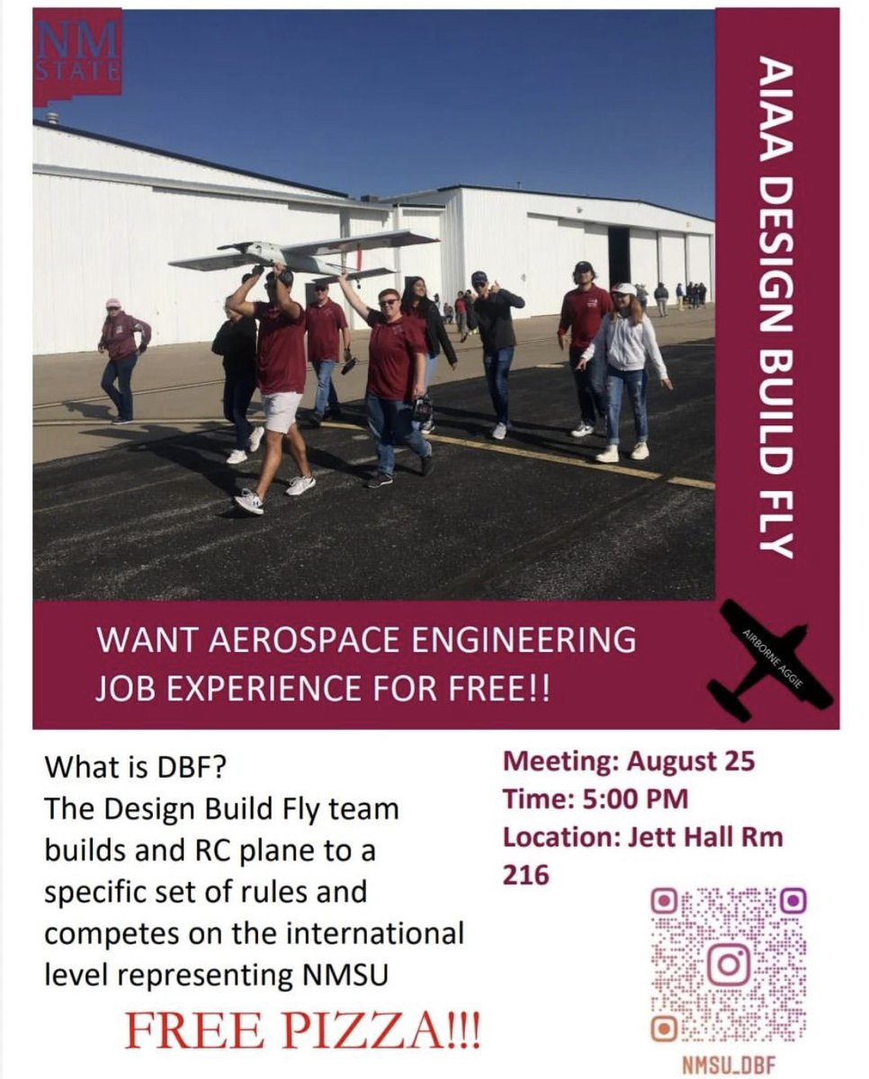 NMSU_engineer's tweet image. Are you interested in joining engineering-focused student organizations? Here are the next meetings for Design Build Fly, the American Indian Science &amp;amp; Engineering Society, E Council and AIAA! #NMSUengineering