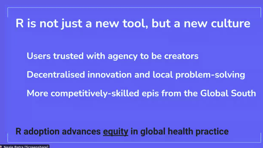 R Consortium (@rconsortium) on Twitter photo Neal Batra, president of <a href="/appliedepi/">Applied Epi</a> speaking at R/Medicine: "R is not just a new tool, but a new culture." ➡️r-medicine.org Neal Batra, president of <a href="/appliedepi/">Applied Epi</a> speaking at R/Medicine: "R is not just a new tool, but a new culture." ➡️r-medicine.org