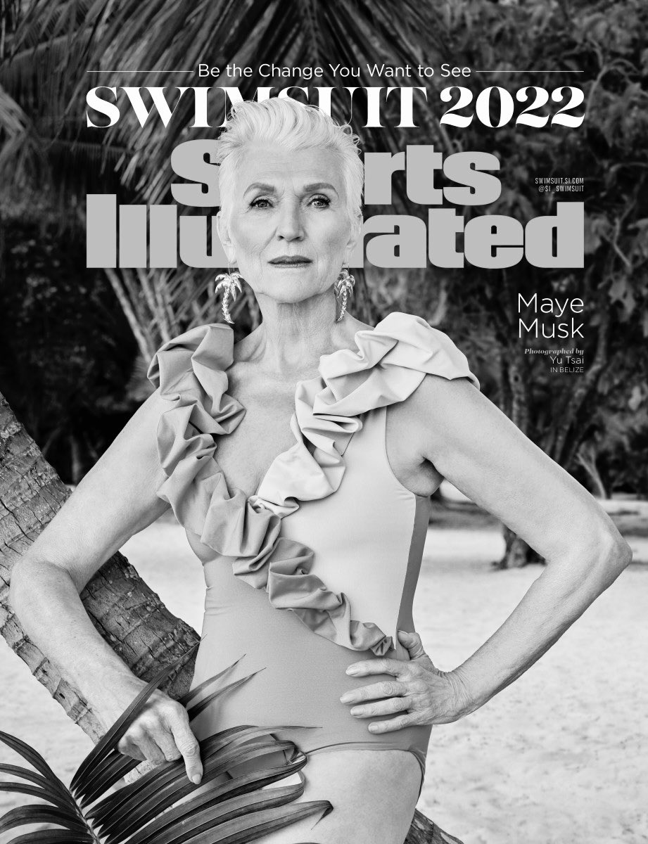 SI_Swimsuit's tweet photo. We're going grey with @Dove in support of women aging confidently on their own terms. We were so proud to feature @mayemusk on our May '22 swimsuit cover - living proof that beauty only gets better with age. #KeepTheGrey https://t.co/I2YHbonELn https://t.co/oIcJ36JKkE