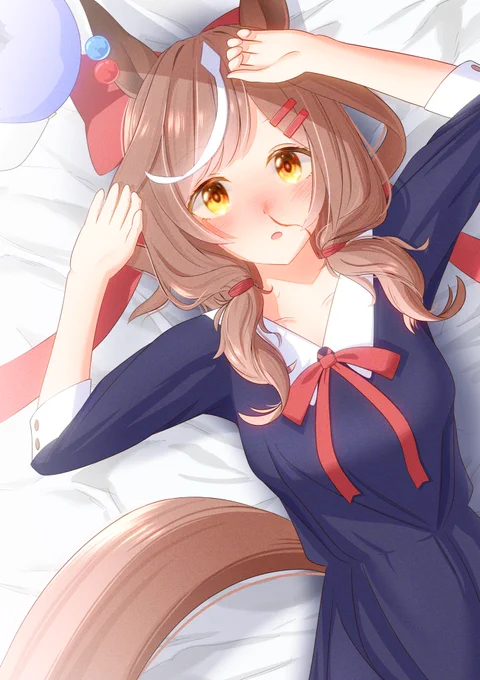 躓いたトレーナーに押し倒されてしまったマチカネタンホイザ(鼻血ver)「こ、これもハグの練習…ですか?」#マチカネタンホイザ #ウマ娘 