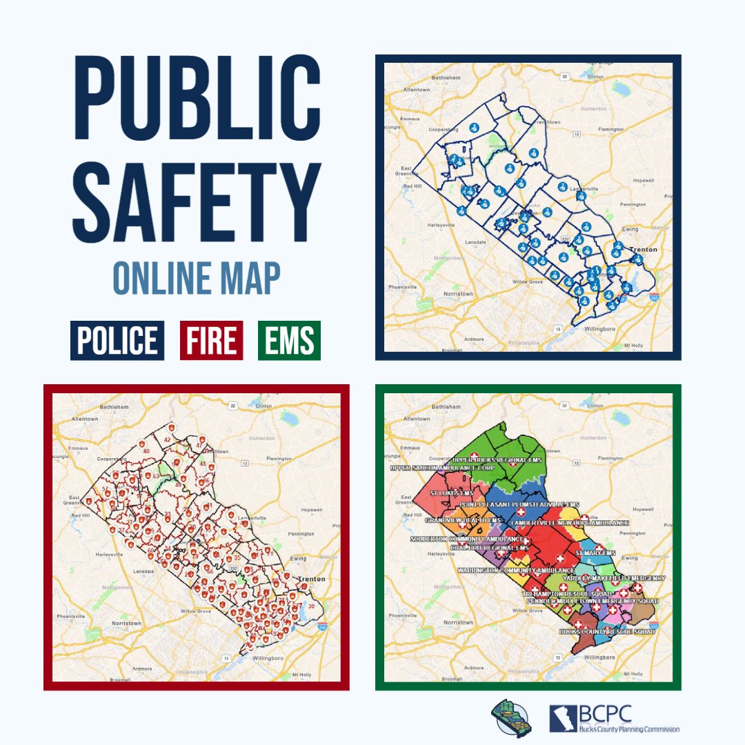 BucksCountyGovt's tweet photo. There's a new *interactive* map from the Bucks County Planning Commission 🚓⬇️🚒⬇️🚑

Check it out: https://t.co/VemdVAfZPk https://t.co/epM1sL3EgG