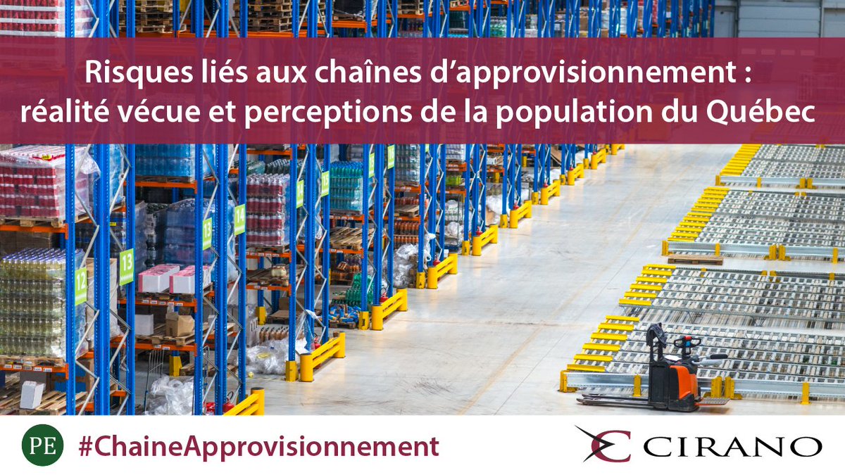 #PERSPECTIVE CIRANO sur la thématique annuelle «Risques liés aux chaînes d’approvisionnement : réalité vécue et perceptions de la population du Québec» par 
@thierry_warin Fellow CIRANO et responsable du Pôle science des données en transport et commerce
👉cirano.qc.ca/fr/sommaires/2…