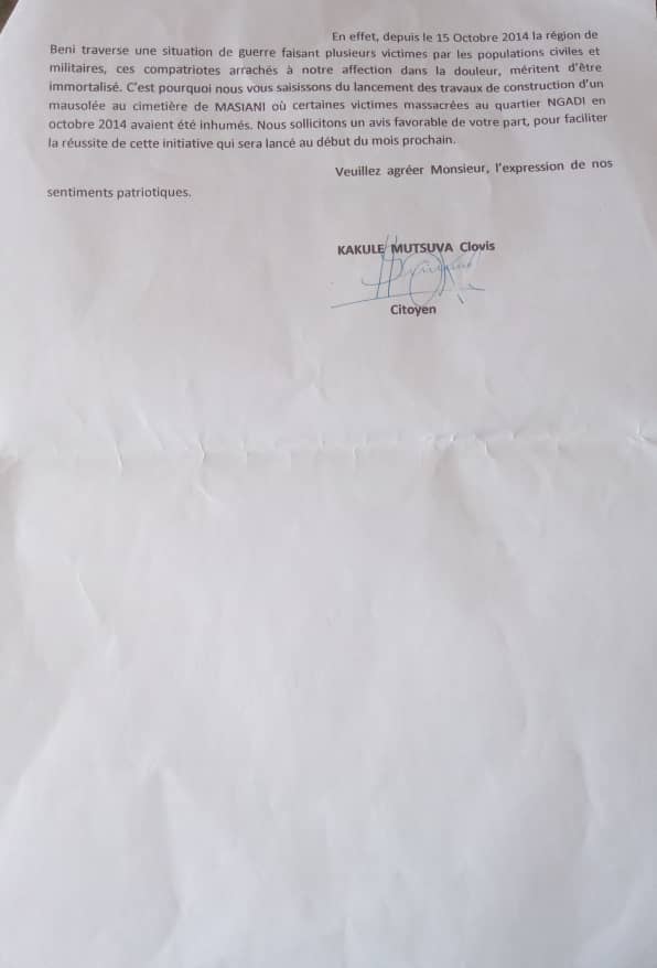 CMutsuva's tweet photo. #BENI
Tôt ou tard justice sera rendue.
Je viens de saisir le service de l'urbanisme et obtenir envie favorable pour la construction du mausolée des 1ères victimes des massacres en ville de Beni le 15 octobre 2014 à NGADI.
Ensembles construisons un mausolée d'honneur à #MASIANI. https://t.co/Nozm3ELI2F