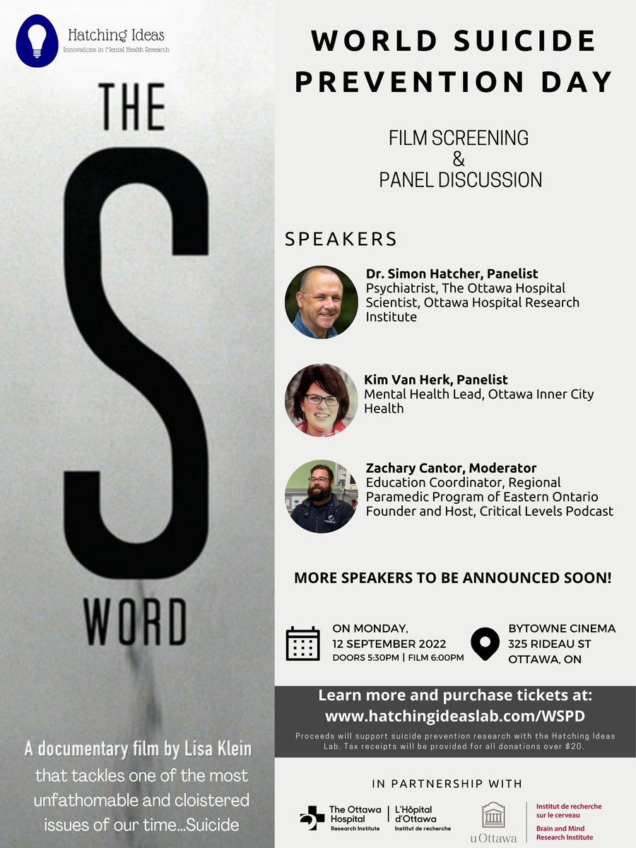 HatchingHub's tweet photo. #ICYMI On Sept 12th the Hatching Ideas Lab will be hosting a screening and panel discussion of The S-Word to mark #WSPD which takes place annually on Sept 10th. Speakers will include @zachcantor @shatchernz and Kim Van Herk! Register now: https://t.co/vop9EdhM9s https://t.co/qO8HpwBTQa