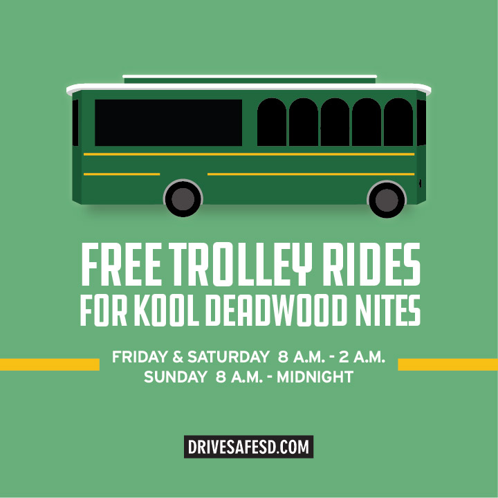 DriveSafeSD's tweet photo. We’ll leave the partying up to you, if you leave the ride home up to us. Enjoy free trolley rides in Deadwood this weekend, because there’s nothing KOOL about a DUI.
#DriveSafeSD #DontDrink&Drive #StayKool #KoolDeadwoodNites https://t.co/F5xgLQvDVf