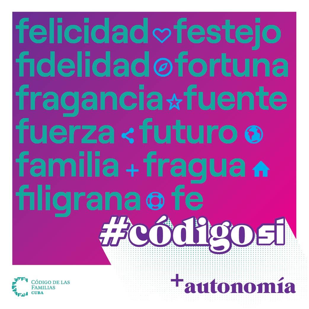 El #CodigoDeLasFamilias, nombra, reconoce, ofrece caminos para la protección, y asegura que todas las personas tengan todos los derechos. #CódigoSi #CubaPorLaPaz #VamosConTodo <a href="/aylinalvarezG/">Aylín Alvarez García</a>