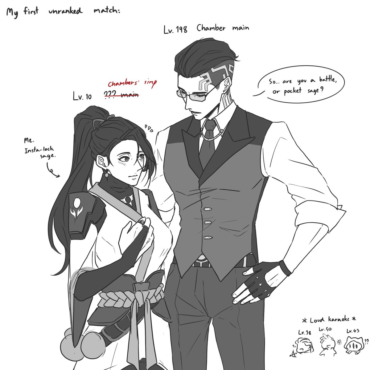 LX_StarThief's tweet photo. Met a really kind Chamber main on my first valorant game. 
(Yes we won. And it’s really fun! I might try to play again sometimes)
#Chamber #Sage #VALORANTfanart #VALORANT #doodle https://t.co/AKiMPw1q4O