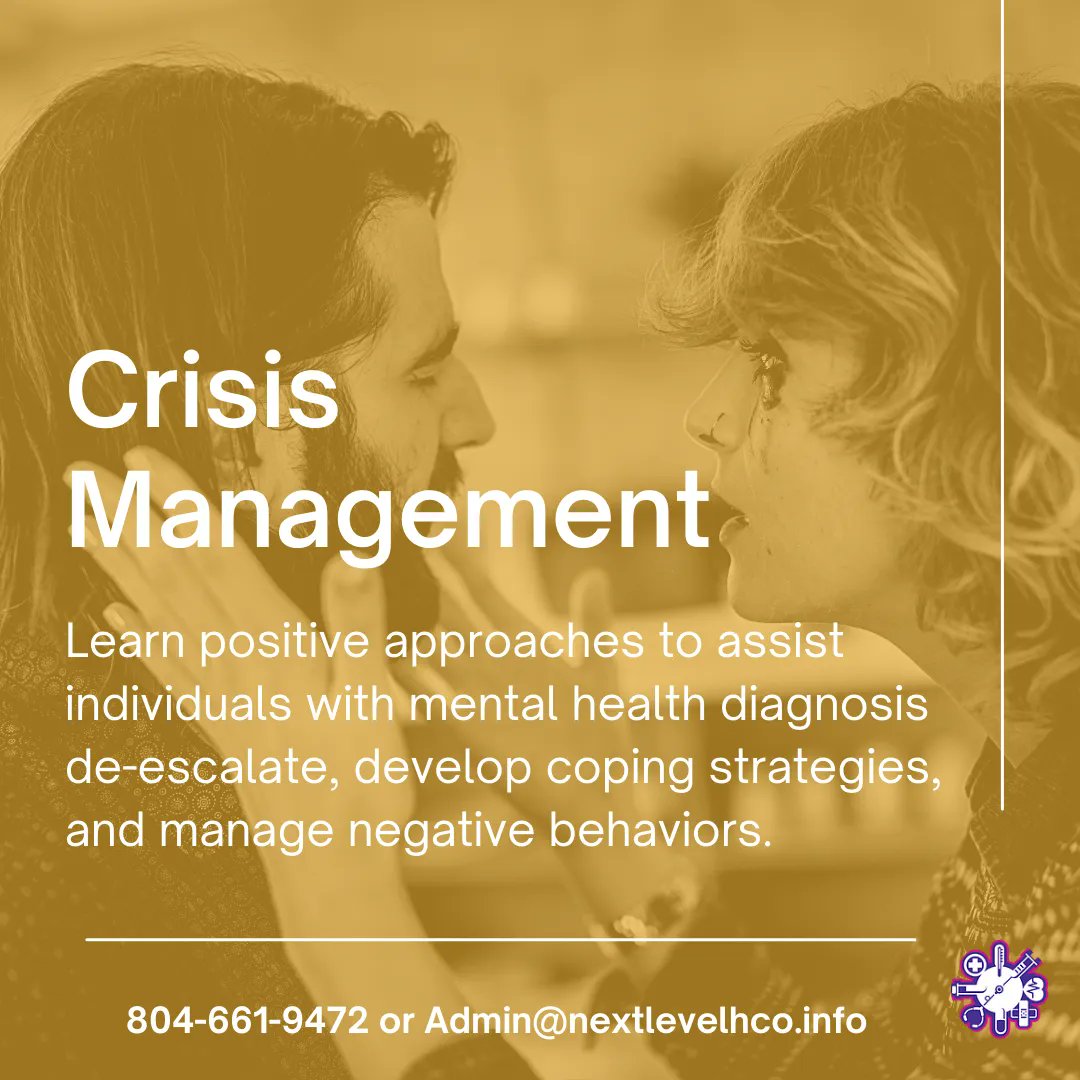 nextlevelhco's tweet photo. Do you, your company or someone you know need crisis management? Schedule a #course Today! #rvamentahealth #mentalhealthcourse #rvacrisis #crisiscourse #crisismanagement #mentalhealthcounseling #crisis #rvacrisisclass  #crisismanagement #rva #rvaevents #RVABusiness https://t.co/4hUvsGdBmI