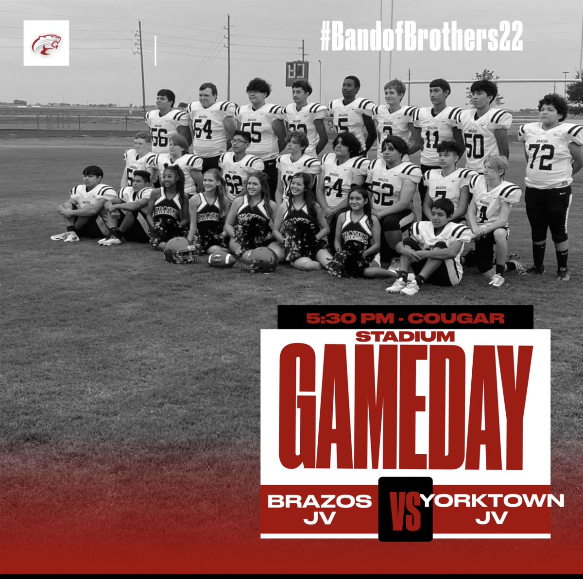 CougarsBrazos's tweet photo. JV Cougars are hitting the field tonight for their 1st game of the season!
Brazos JV vs Yorktown JV
5:30 pm
Cougar Stadium
Come on out and cheer our guys on! #Loud&Proud #BRAZOSpride https://t.co/zPS0nGILXh