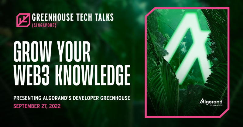AlgoFoundation's tweet photo. Hey AlgoFam! Ready to hear about the latest updates to the Algorand Protocol? The #DevGreenhouse Tech Talks are coming your way! Join us virtually to learn from the experts and grow your Web3 skills 🌱
