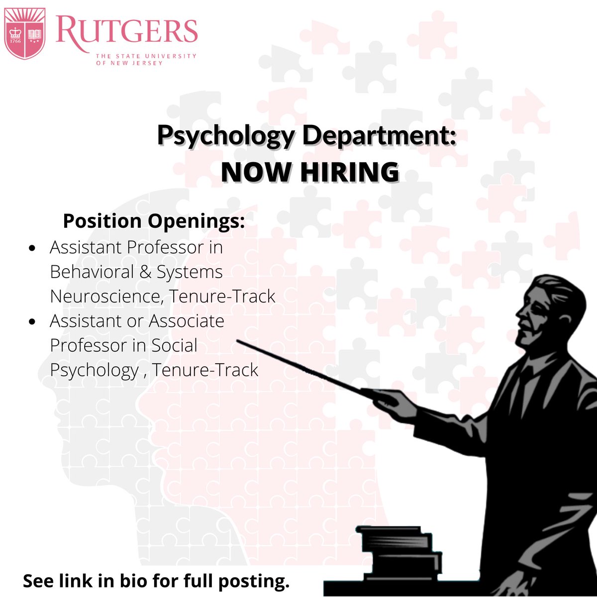 We are excited to share that the Psychology Department is hiring TWO Tenure track positions, an Assistant or Associate Professor is Social Psychology and a Assistant Professor in BSN starting September 1, 2023.

Please consider joining us or spreading the word! See link in bio.