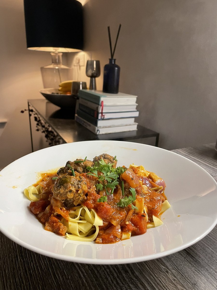 markrusselluk's tweet photo. Thoroughly enjoyed making @Nigella_Lawson Black Pudding meatballs tonight! ( I served with fresh tagliatelle rather than Colcannon!) utterly divine! #ChefMark https://t.co/c44TjvWyTE