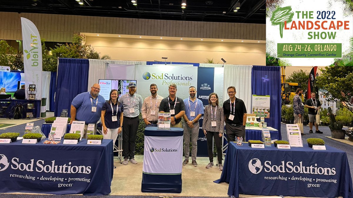 SodSolutions's tweet photo. Tomorrow is the final day of the 2022 Landscape Show in Orlando, FL at the Orange County Convention Center. Come visit booths 721 and 725 to learn about next-gen grasses for the Florida market. #TLS22 @FNGLA https://t.co/CbzM45VcQA