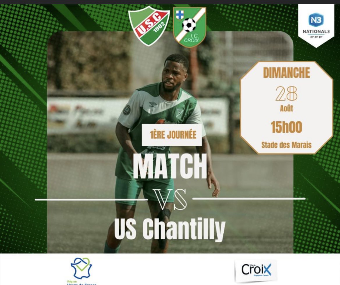 ⚽️ 𝙈𝙖𝙩𝙘𝙝 𝙙𝙪 𝙬𝙚𝙚𝙠-𝙚𝙣𝙙 - 𝙉𝙖𝙩𝙞𝙤𝙣𝙖𝙡 3 ⚽️

🏆 National 3
🗓 1ère journée
🆚️ US Chantilly
⌚️ 15h00
🏟 Stade des Marais à Chambly

𝙰𝙻𝙻𝙴𝚉 𝙻’𝙸𝚁𝙸𝚂🟢⚪️