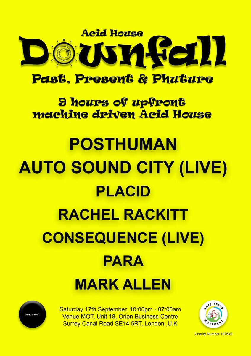 Markallen303's tweet photo. Downfall is on September 17th With @ConSequence303 @posthuman @autosoundcity @rachelrackitt @placid303 @para . The best Acid House line up so far 😀 https://t.co/fKTnEnpacb