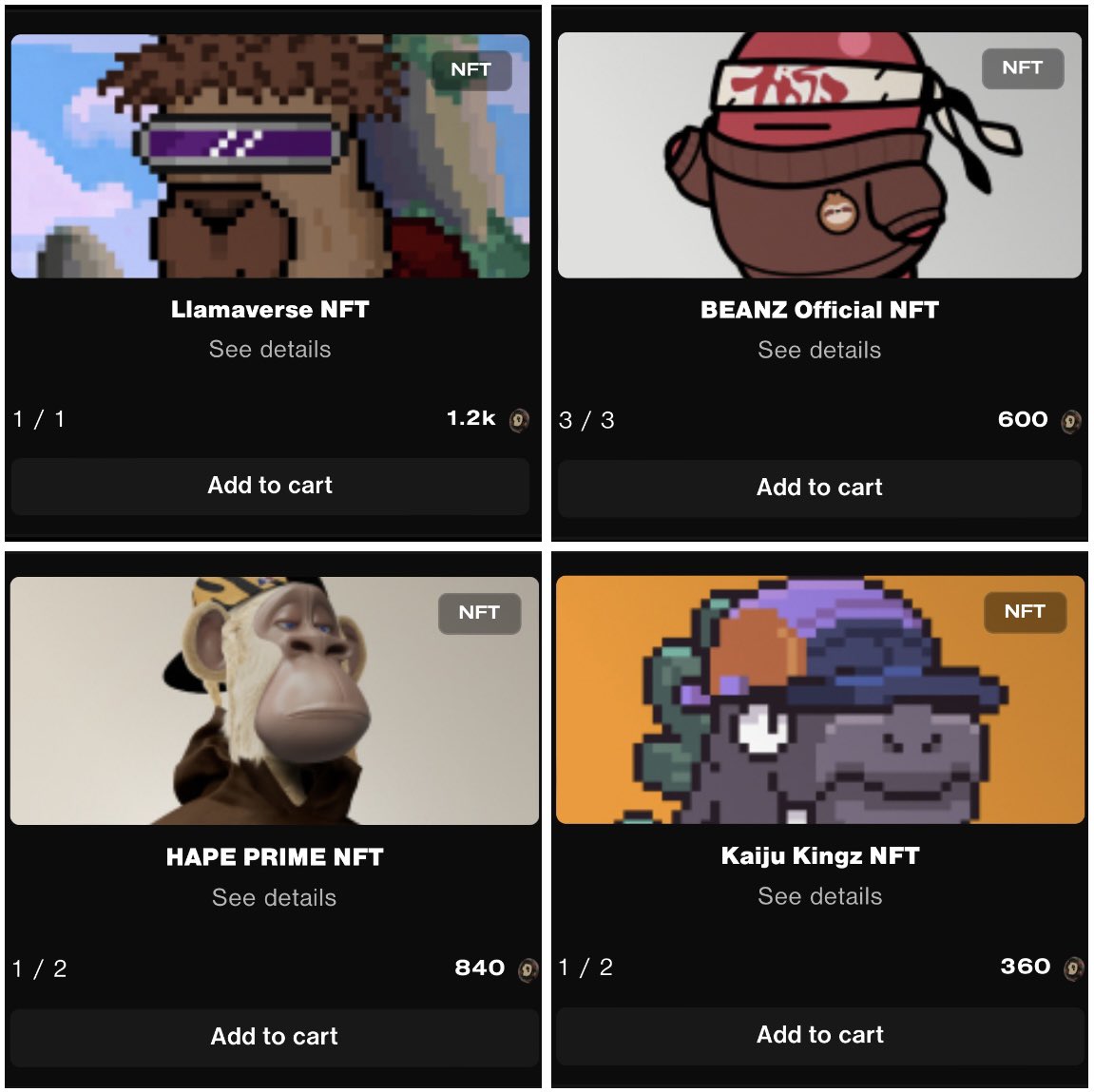 dapenft's tweet photo. Many rewards still up for purchase in
our Marketplace including @Llamaverse, @AzukiOfficial Beanz, @KaijuKingz and @HAPEsocial NFT's!

New items coming soon...👀

Check it out: https://t.co/W9iVmzvTMA https://t.co/xsLr8IKTbd