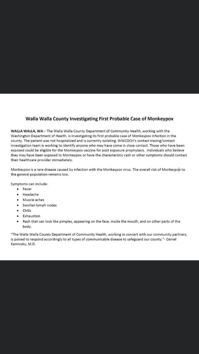 WWCDCH is investigating its first probable case of Monkeypox in Walla Walla County.