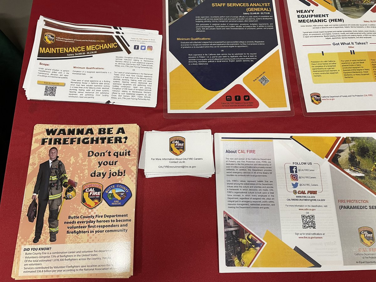 CALFIRE_ButteCo's tweet photo. Come see us at the Butte County Government job fair. Today until 4:00 in the Condor Room at the Butte County Department of Employment and Social Services, 765 East Ave., Chico. There will be another job fair next Thursday in Oroville as well. https://t.co/mcI8GIbY6b