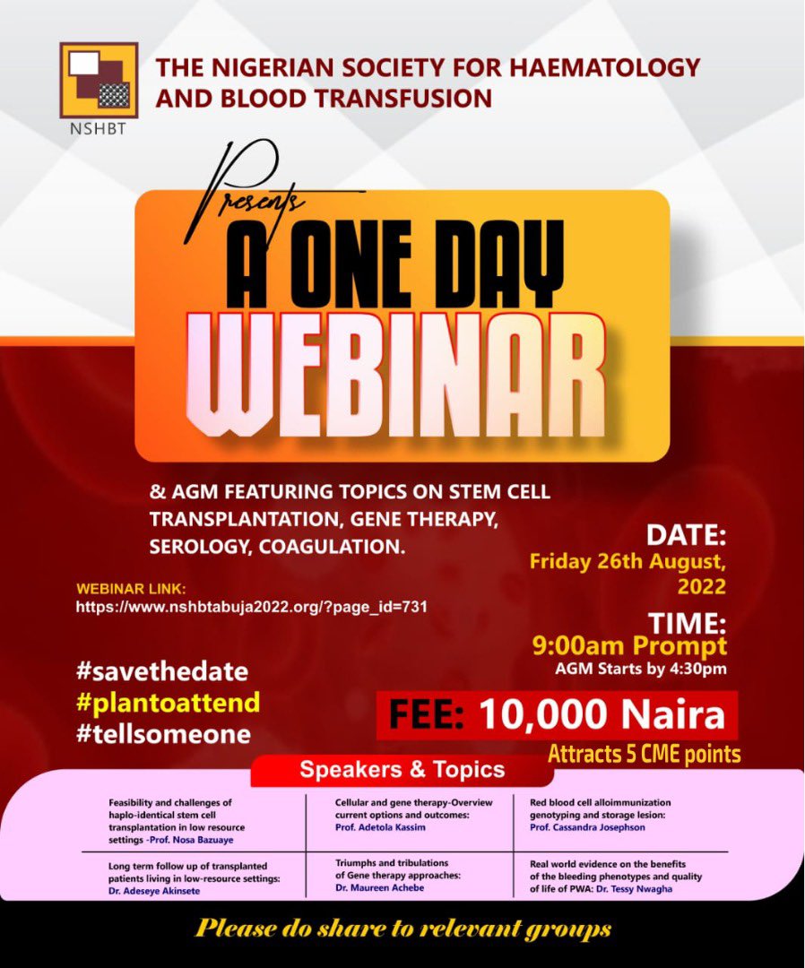 Just a few more hours to go… #nshbt #abuja2022 #Conference #haematologists #webinar