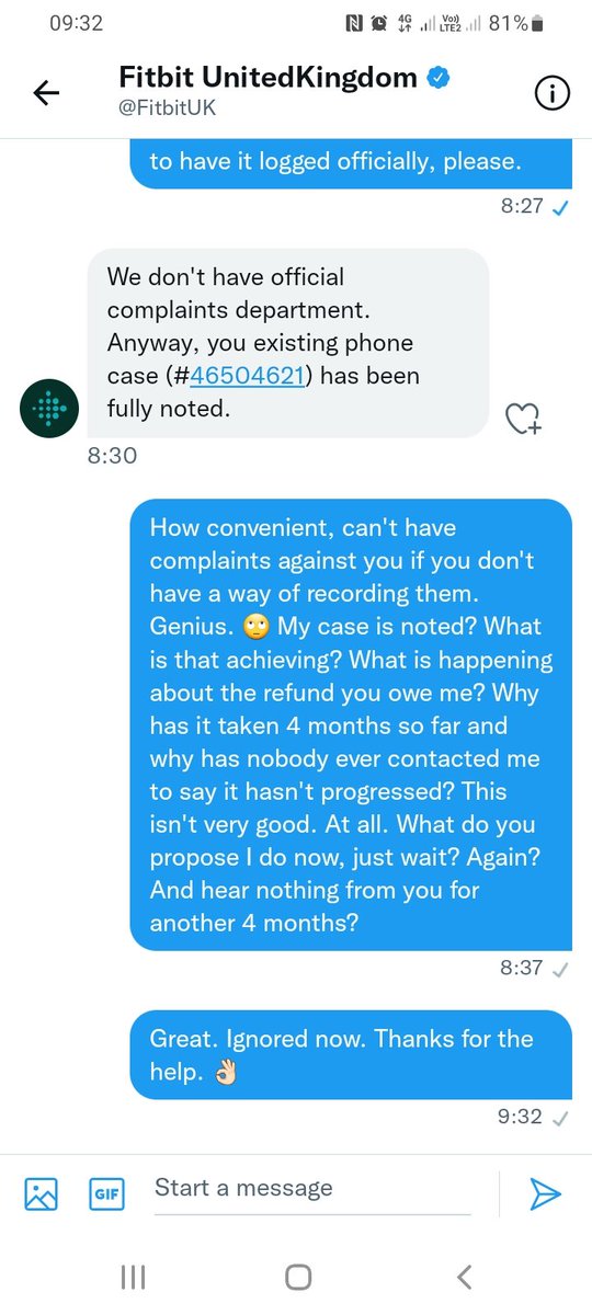 rumsmasher's tweet photo. @FitbitSupport Done it already, then you ignored me.... https://t.co/YEcNYdAAC7