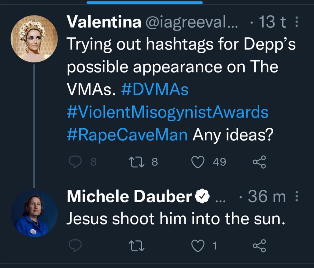 Abba_Annabelle's tweet photo. @TheDUIGuyPlus Michele Dauber sends out hate lists, indulges in targeted harassment, and continues to malign any woman who supports Johnny Depp. 

She has violated Twitter policies but continues to be revolting. @Stanford 

Sign the petition. https://t.co/dBvSvHzgon