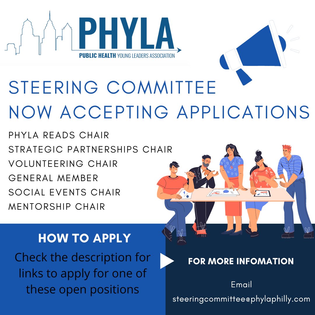 Follow the links to access the open roles:
Social Events -bit.ly/3QJ3Sn9 
Mentorship -bit.ly/3AbgSes
PHYLA Reads- bit.ly/3R7BdIn
Strategic Partnerships-bit.ly/3Th1fL5
Volunteering-bit.ly/3cpTyli
General Member-bit.ly/3CxoRFb