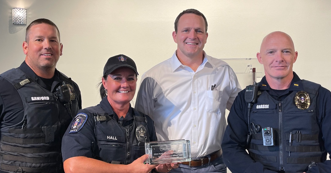 Today at the Georgetown Chamber Cornerstone Luncheon, our GISD SRO team was named the 2022 Public Safety Cornerstone Award Winner! A well-deserved recognition for their dedication to keeping our students, schools and community safe. We appreciate you, team! ♥️