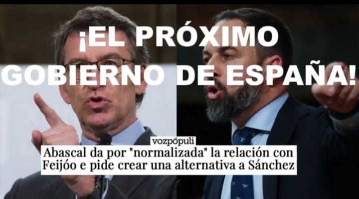 ChichonesC's tweet photo. La buena sintonia Abascal&amp;Feijoo, que abre la puerta al proximo gobierno de españa de cualicion. https://t.co/m3nZxs9hhc