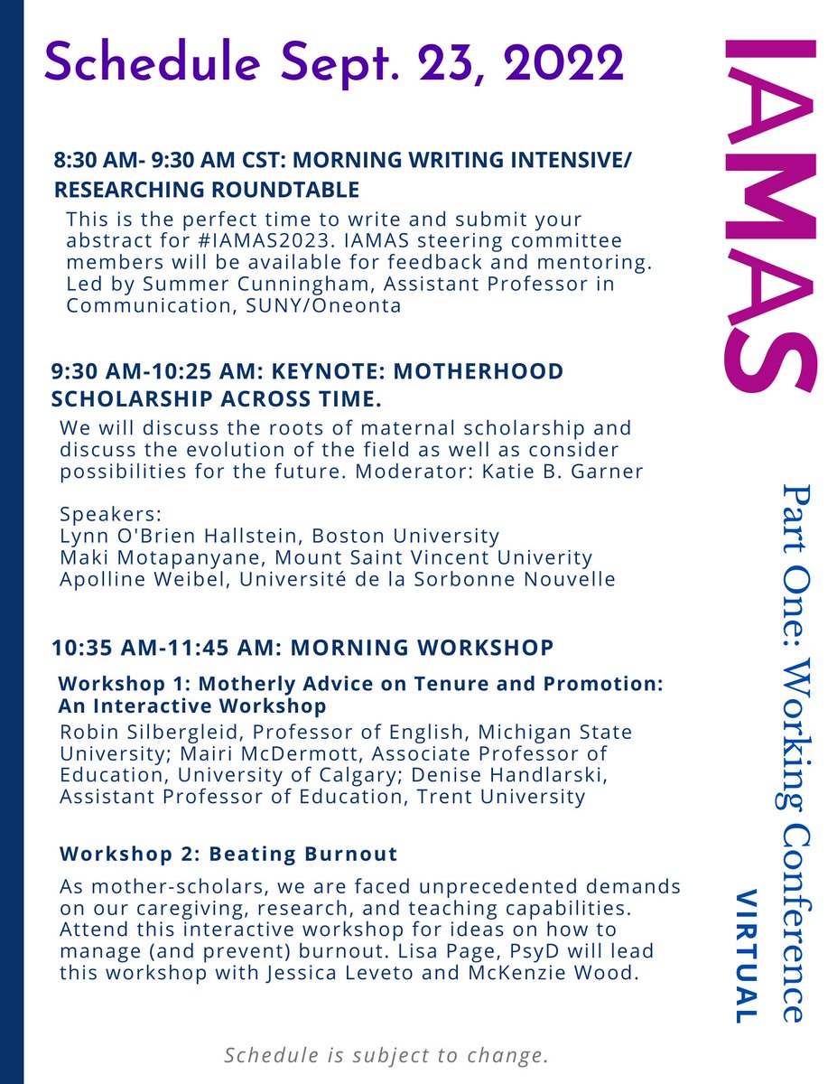 iamafeministmom's tweet photo. REGISTRATION for Part 1 of the IAMAS conference is DUE Aug 31. Be sure sign up today. https://t.co/SmgQetupfM Conference brochure for Part 1 in images. Part 2 will be March 11-13, 2023 in Chicago or online. https://t.co/Ew1g6yN31S