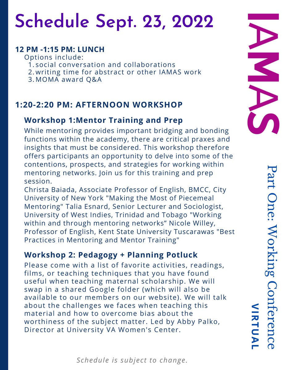 iamafeministmom's tweet photo. REGISTRATION for Part 1 of the IAMAS conference is DUE Aug 31. Be sure sign up today. https://t.co/SmgQetupfM Conference brochure for Part 1 in images. Part 2 will be March 11-13, 2023 in Chicago or online. https://t.co/Ew1g6yN31S