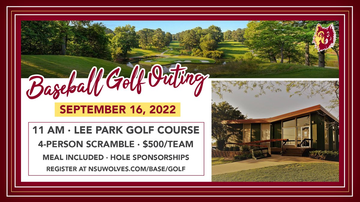 NSUWOLVES_BS's tweet photo. It is that time of year! Make plans to join us for the 3rd Annual NSU Baseball Golf Outing on September 16th!

Sign up today at https://t.co/XtrLVUGcaW⛳

Details below ⬇ https://t.co/JDDyCwlZtX