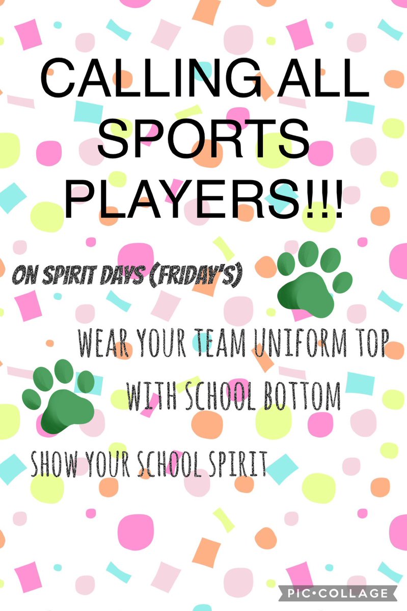 SHOW SCHOOL SPIRIT‼️‼️ 
wear a t-shirt under if uniform top is not school appropriate. 
CAN’T WAIT TO SEE EVERYONE REPRESENTING THIER TEAMS‼️‼️