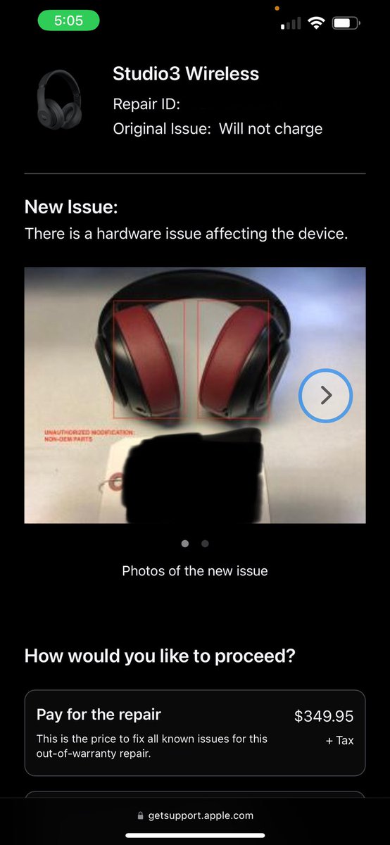 bellusphoto's tweet photo. @Apple You want to charge me $349.95 the full price of a new pair of headphones because the original cushions had to be replaced?!? I just want my battery replaced!!! https://t.co/2RQv5XUgRX