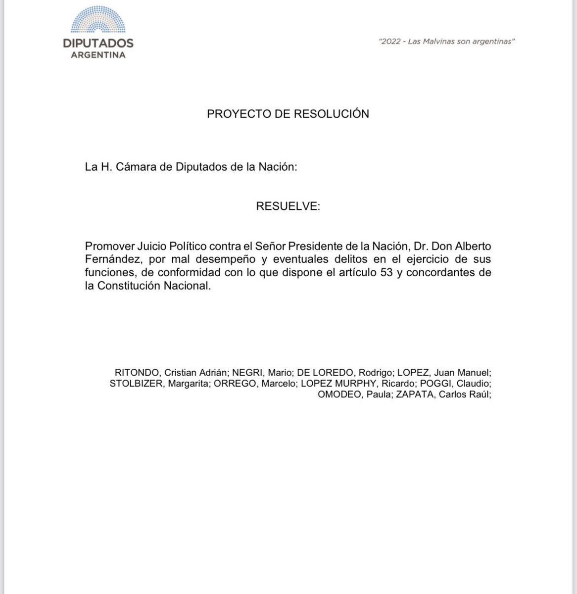 Por violar el artículo 109 de la Constitución Nacional, solicitamos el Juicio Político del Presidente <a href="/alferdez/">Alberto Fernández</a>. La República no se negocia, se defiende.