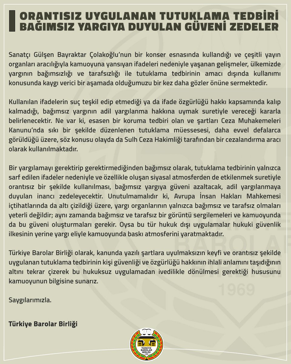 barolar's tweet photo. Orantısız Uygulanan Tutuklama Tedbiri Bağımsız Yargıya Duyulan Güveni Zedeler

👉 https://t.co/zjjS6F8Nji https://t.co/dKspO81hkD