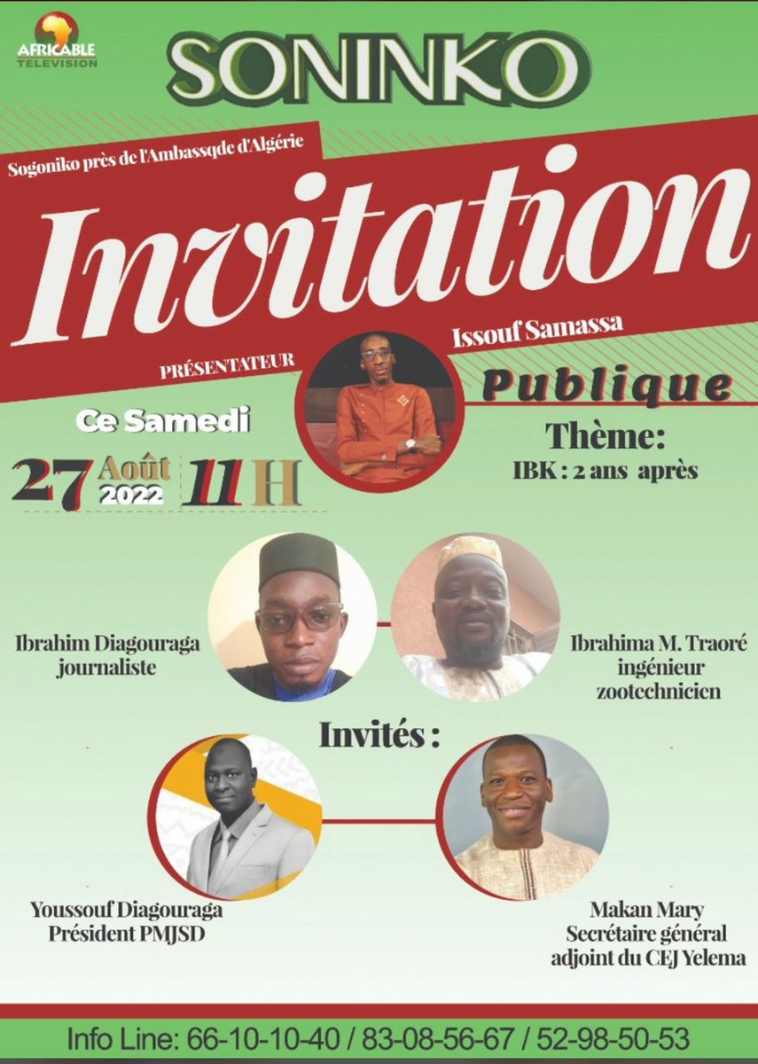 PresiDiagous's tweet photo. Ce Samedi je serai l'un des invités de l'Africable Tv pour débattre sur 2 ans après IBK https://t.co/zXy7NFWDVn