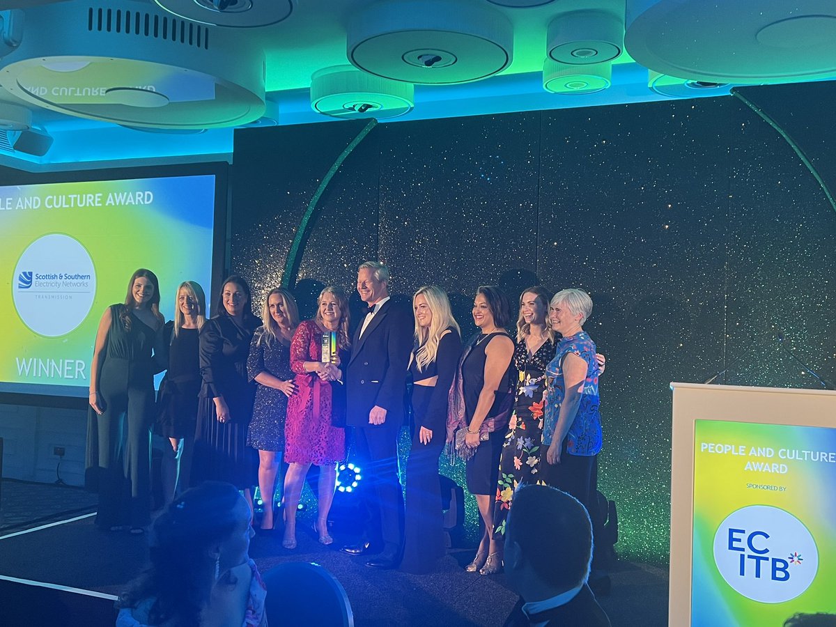 ScotRenew's tweet photo. The first Net-Zero Energy Transition Award of the night is the People and Culture Award and goes to @SSETransmission's HR Team for its commitment to creating an inclusive and engaged work environment. Category sponsored by @ECITB_Skills #NZETA22 https://t.co/hqx3RjUeTN