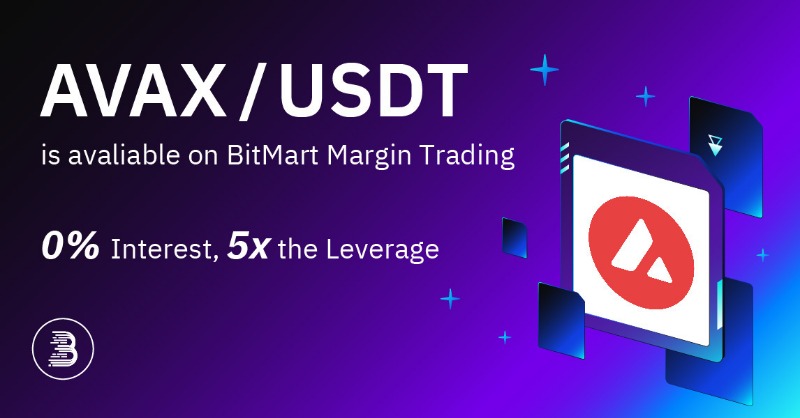 BitMartExchange's tweet photo. AVAX/USDT NOW is available for 5X Leverage 🤩

Margin trade AVAX with 5X leverage &amp; enjoy 0% interest with #BitMart !

Sign up: https://t.co/jvmTuBTqSo
Trade now👇