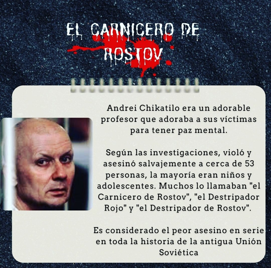 UniversoRed's tweet photo. Andrei Chikatilo, el "Carnicero de Rostov" [ASESINO]

Conoceremos una historia escalofriante.

👉👉https://t.co/YUBP3Q4Zh6

#misteriosouniversoenlared #mur #chikatilo #carniceroderostov #podcast #programasderadio #historias #viral #creepypastas #terror #asesinosenserie https://t.co/gJSd7vX1uU